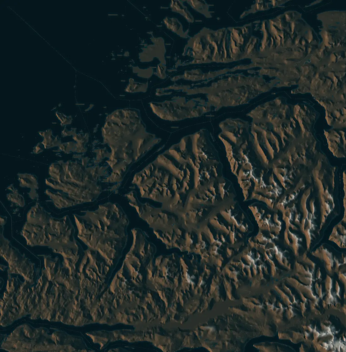 Relieffkart over Sunnmøre og Nordfjord med alle eiendommene våre
